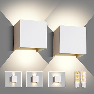 OMBRAT LED-vägglampa, 4000 K G9 vägglampa, justerbar ljusstråle, vattentät IP65, lämplig för inomhus- och utomhusväggbelysning, sandvit 2-pack [energiklass F]