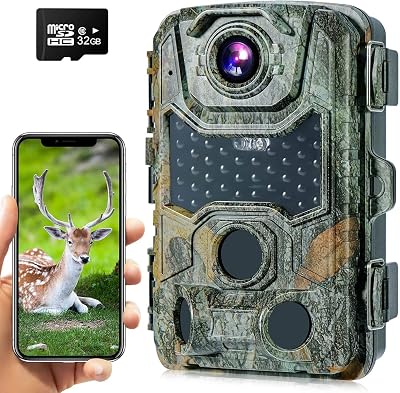 Crenova Vilda kamera mobiltelefonöverföring app 4K 32 MP med 32 GB microSD 940 nm IR-lysdioder WLAN Bluetooth, vilddjurskamera med mörkerseende rörelsedetektor spelkamera IP66 vild observation