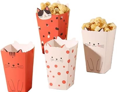 MHDAMAI Popcornlåda, popcornväska, 12 st popcorn-festlåda godisbehållare för festgodis godis popcorn och presenter, katt
