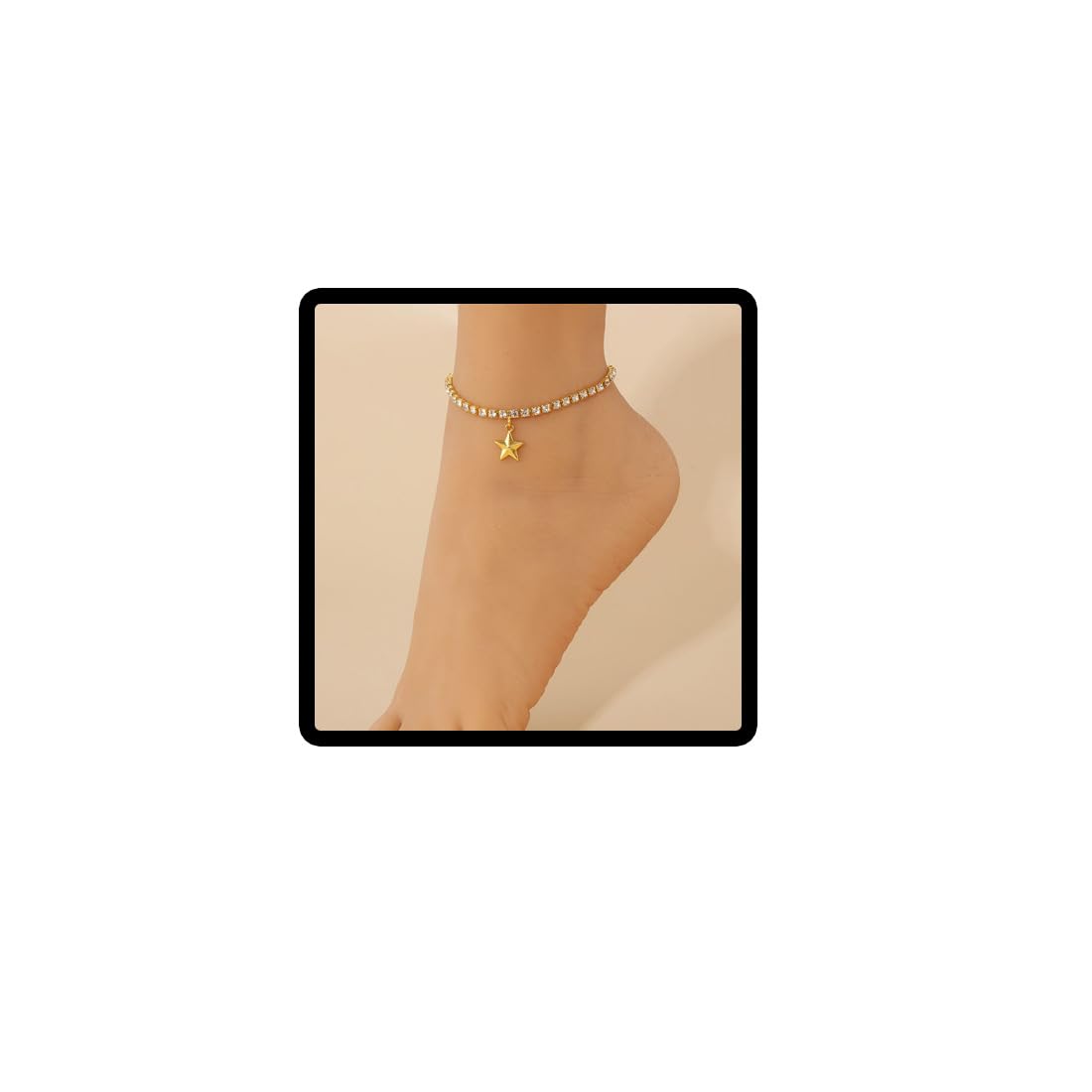 Carufin stjärnor vristlänk armband justerbar kristall ankel sommar strand fotkedja smycken för kvinnor flickor, En storlek