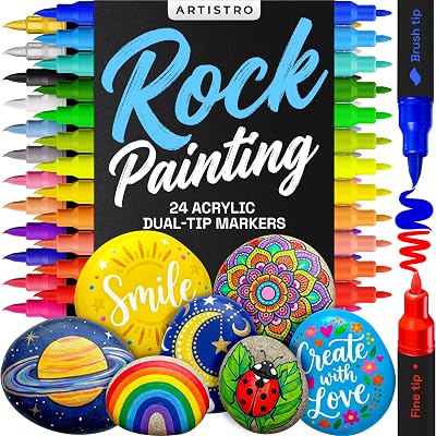 ARTISTRO 24 Rock Acrylic Paint Markers - Rock Painting Kit for Kids and Adults - Art & Craft Supplies - Paint Pens for River, Flat and Smooth Stones - Paint for Ceramic, Mugs and Pottery