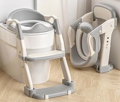 3-i-1 barntoalett med trappa för pojkar och flickor, potty träningssäte med dubbel form stänkskydd, stänkskydd och halkfri stegbräda (fungerar som potty säte eller toalettstege)