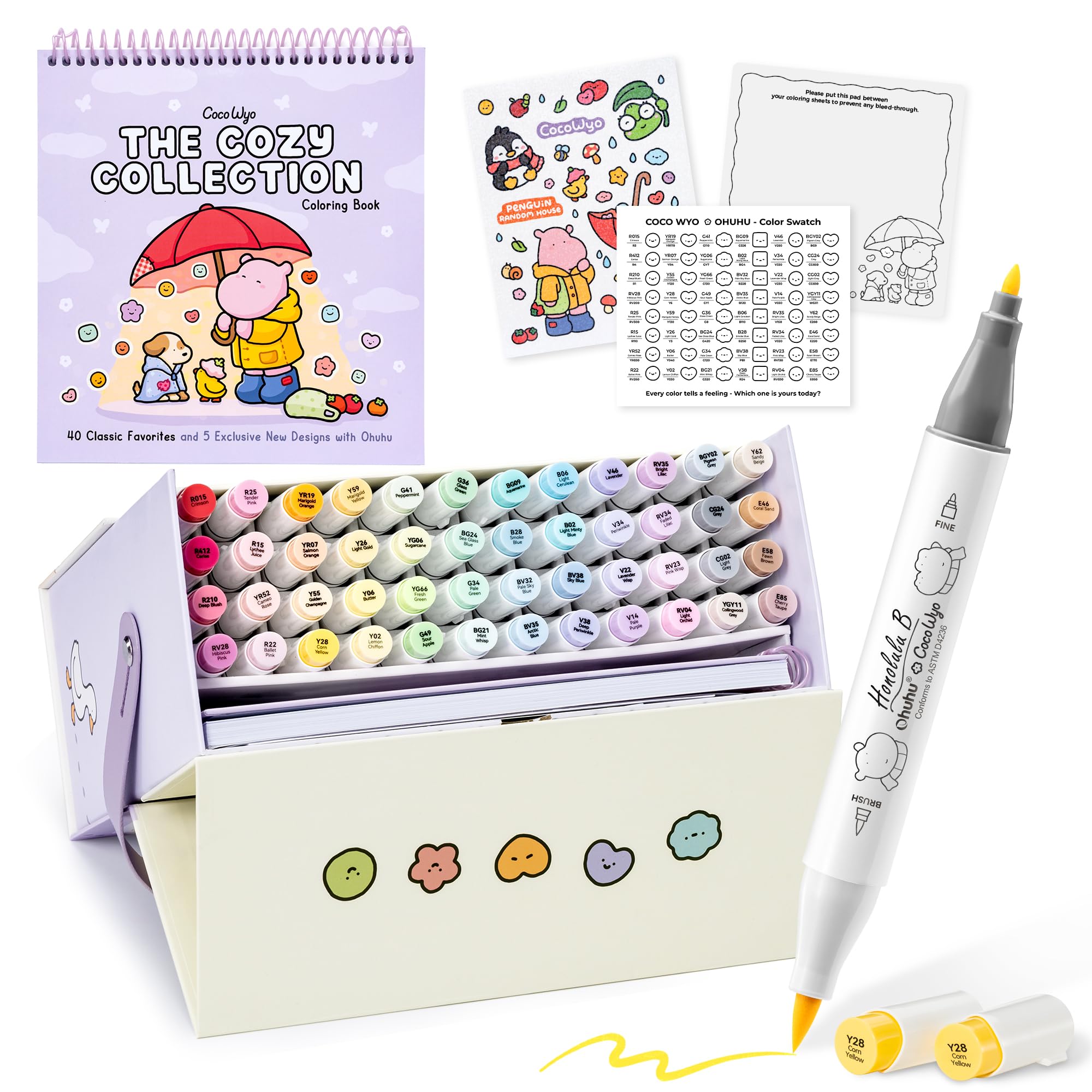 Ohuhu × Coco Wyo Alkohol-Marker-Malbuch-Set, Co-Branded Brush & Fine