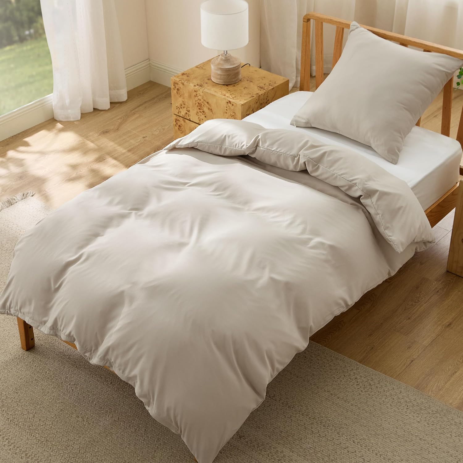 BEDSURE Sängkläder 140 x 200 2 delar linne – 1 påslakan 140 x 200 cm + 1 örngott 65 x 65 cm, Oeko-Tex sängkläder set beige polyester mikrofiber med dragkedja
