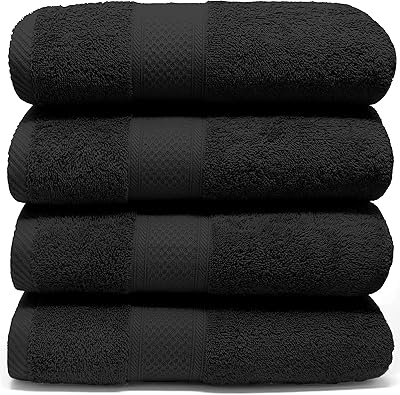LEBENGOOD Set med Bad- och Duschhanddukar 100% Premiumbomull 550 g/m² Stora Mjuka, Absorberande och Hållbara Handdukar (4 70x130 Svart)