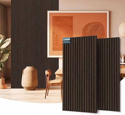AKUMAX 2-pack akustiska paneler, träplatta för vägg och takkonst akustiska skumpaneler 96 x 64 tum 3D väggpaneler med hög densitet (svart valnöt, 2 st – 61 cm x 122 cm)