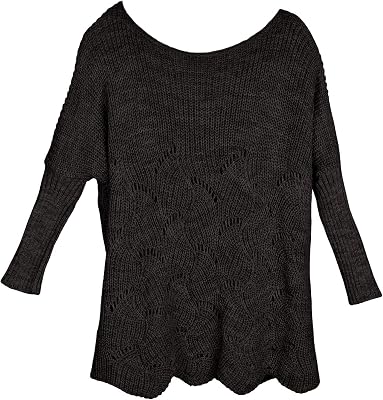 styleBREAKER Oversize stickad poncho med hålmönster för dam,Svart