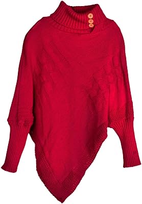 styleBREAKER stickad poncho för dam,flätmönster, Bordeaux-Violett