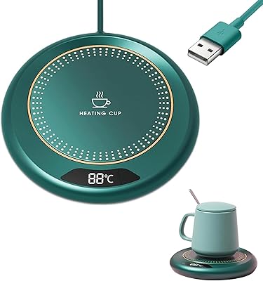Koppvärmare, ljusvärmare med 3 temperaturinställningar, elektrisk kaffevärmare, USB-dryckesvärmare, tevärmare, skrivbordskoppvärmare, automatisk avstängning, koppvärmare för kontor/hushåll (grön)