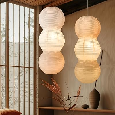 METHEDECO - 2 st. hopfällbara papperslampor med 3 nivåer, höjd 68,6 cm, vit, handgjord, minimalistisk, bohemisk taklampa för barnrum och vardagsrum
