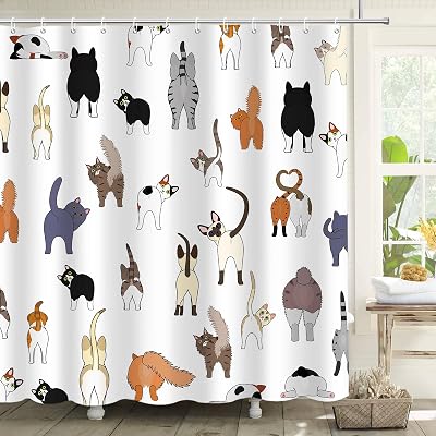 APROPHIC duschdraperi roliga katter 180 x 180, duschdraperier barn tecknade djur katt, vattentät polyester tyg badkar gardin, tvättbar badrumsdekoration med 12 krokar