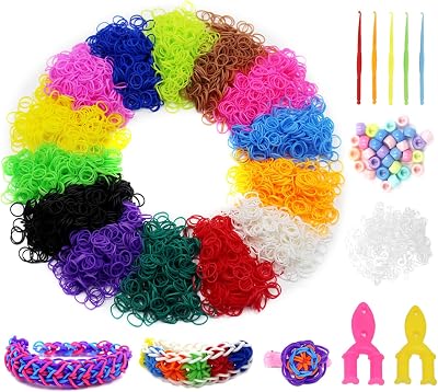5000 Loom bandset, 14 färger Loom bands-kit med 300 S-klämmor, 70 pärlor