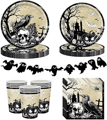 KUKUTrue® Halloween Pumpa Pappersservis Set för 20 Gäster