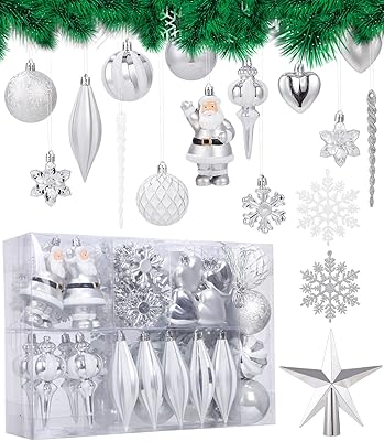 Julgranskulor, premium julgranskulor, ornament, plast, julgranskulor, vita med trädspets, stjärna, julgransprydnad
