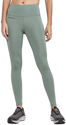 Craft ADV Essence Tights 2 W | Damsportbyxor långa XXL | Thyme | brett midjeband med dragsko | extra mjukt material | med mobiltelefonficka | leggings dam med fickor | sportleggings