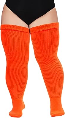 Måne trä plus size lårhöga strumpor för tjocka lår- extra långa tjocka över knästrumpor - benvärmare strumpor, NEONORANGE, Large Plus