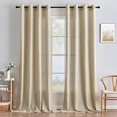 MIULEE Voile gardin linneutseende öljetter set om 2 B140 H200 beige