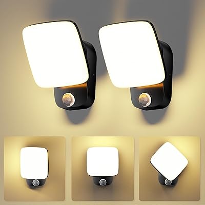 2 st LED-utomhu med rörelsesensor, utomhus-/inomhusvägglampa 3 000 K, 18 W, utomhusbelysning med 360° svängbar LED-panel, vattentät vägglampa IP65