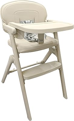 Hopfällbar barnstol, justerbar utvecklingsbarnstol - från 6 månader upp till 90 kg, ergonomisk stol med 5-punktsbälte, skyddsstång, kudde och bricka - lätt att rengöra (benvit)