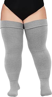 Måne trä plus size lårhöga strumpor för tjocka lår- extra långa tjocka över knästrumpor - benvärmare strumpor, Grå, Large Plus