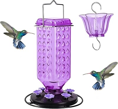 Kolibrimatare mot myror, hängande anti-läckage, lätt att rengöra, transparent och väderbeständigt, för trädgård, balkong och utomhus (lila)