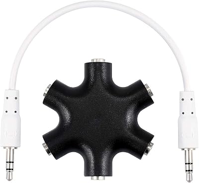 Surplex 5-vägs universell hörlursdelare kvinnlig auux 5-port ljuduttagsavdelare för att dela musik för iPhone iPad Samsung Galaxy Note Huawei LG HTC PC laptop Mp3 Mp4 (svart)