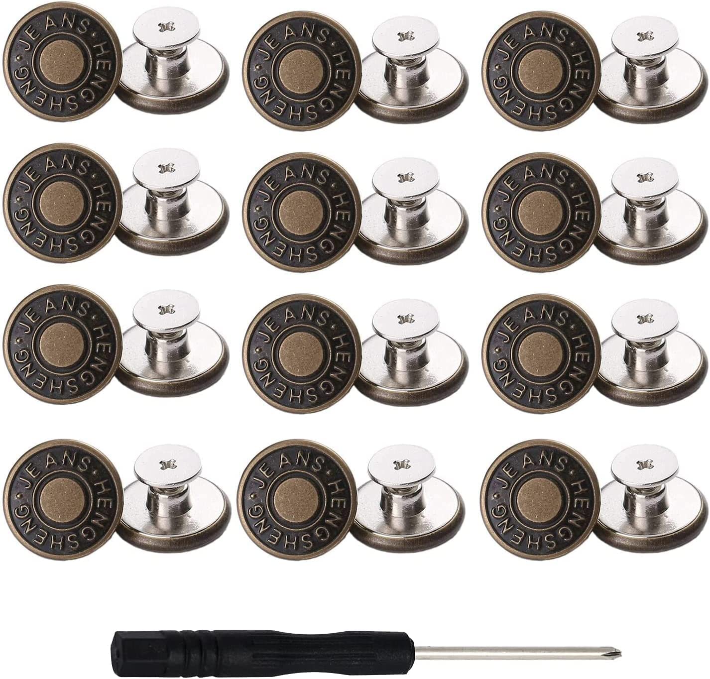 12 Pcs Jeans Buttons, Replacement Button Jeans Metal Button Push Button Detachable and Perfectly Adjustable, Snapshot Retractable Button No Sew Button Pins