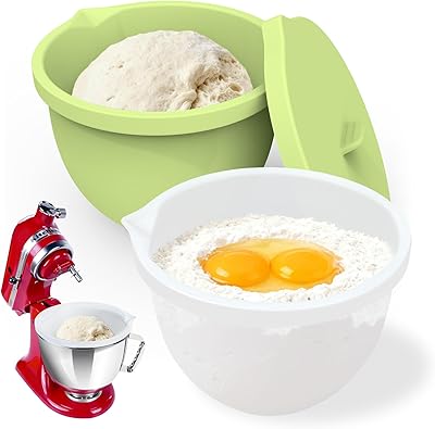 Silikonöverdrag kompatibla med 4,5–5 kvarts Kitchen Aid Mixer-skål med lutande huvud, 2 överdrag med lock (vit + grön)