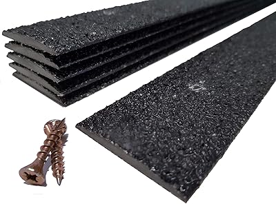 Terrasser PRV halkfria remsor, 5-pack (50 mm x 400 mm) | halkfria säkerhetssteg för träterrasser | halkfria remsor för utomhusgolv (svart)