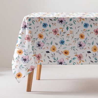 GAMUSI Bordsduk fläckbeständig bomull blommig rektangulär beröringstyg 160 x 300 cm, beige