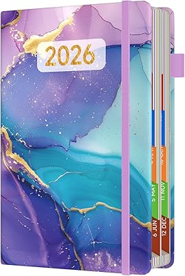 2026 dagbok A5 en dag går januari till december, helårs mötesbok daglig planerare månadsöversikt med färgglada flikar och fin innerficka