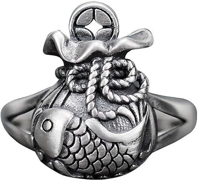 Clataly Carp Rings Retro Silver Lucky Bag Coin Ring Justerbar Band Rings Smycken Presenter för kvinnor och flickor, Taglia unica, Metall, Ingen ädelsten