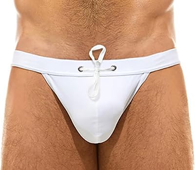 YouKD Badbyxor för män sexig bikini botten badmode simning boxer låg midja baddräkt med elastisk dragsko, B vit, XL