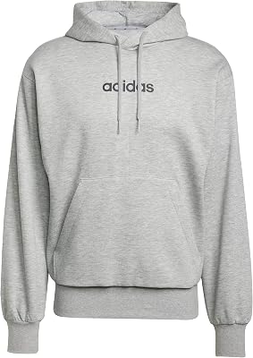 adidas herr Essentials Linear Fleece Hoodie Sweatshirt, medium grey heather/black, XS
