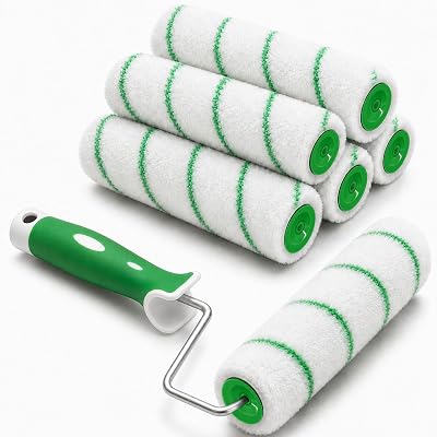 ZJTAPE Färgroller – uppsättning av 6 professionella färgrullar, 5 målarrullar stor (bredd 23 cm) målarrulle – målningsset, teleskopstång fästbar, målarfärgtillbehör (grön, 23 x 15