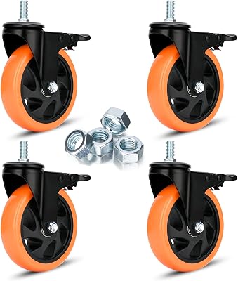 Stem Caster Wheels 125 mm vridbara lås-set med 4 tunga 680 kg M12 trådar, dubbla lås, industriella Castor Safety Smooth Quiet Caster med bromshjul för kort, möbler