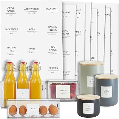 Begåvade minimalistiska matetiketter för kök – 6,3 cm x 6,3 cm matt vit vinyl, paket med 157 – skafferi och kylskåpsbehållare etiketter för burkar och tunnor – förtryckta klistermärken för
