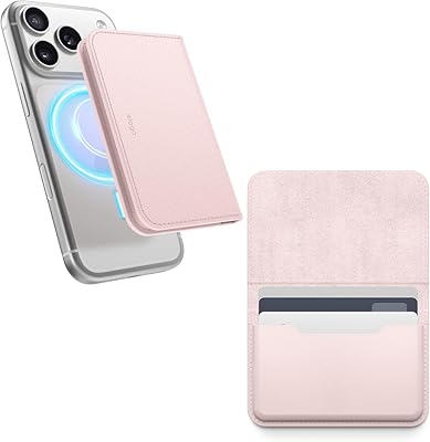 elago Magnetisk plånbok i veganskt läder, korthållare med 3 kort kompatibel med MagSafe för iPhone 16/15/14/13/12-serien – säker telefonplånbok, rep- och skadeskydd, Härlig rosa, MagSafe-plånbok