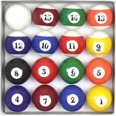 Scott Edward Biljardbollar, komplett set med 16 poolbollar, diameter 57,2 mm, vikt 170/180 g, set med vit boll för biljardbord och utställning, standardstorlek biljardbollar för utbyte