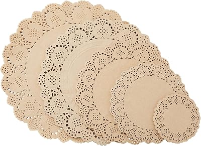Juvale runda spetsfiltar, 250 stycken, 50 stycken av varje storlek, 10 cm, 16,5 cm, 8,5 cm, 10,5-tum, 30,48 cm, brunt papper