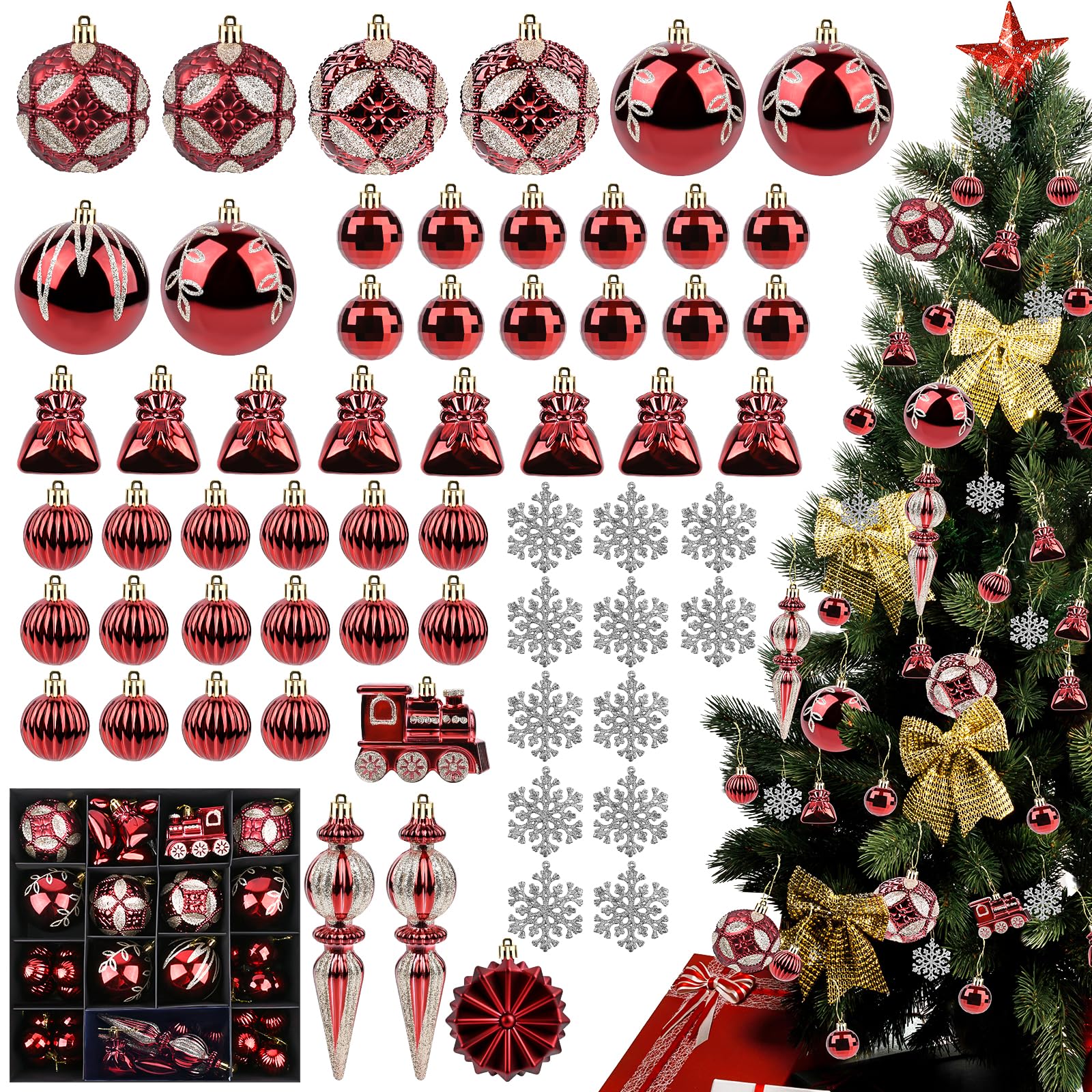 Ambesty 60 stycken julgranskulor i plast, återanvändbara julgranskulor med hängare för jul, bröllop, festival, semester, fest, gåva, dekoration
