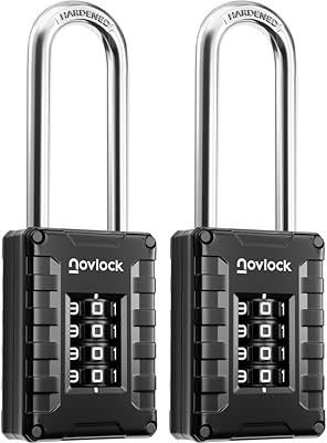 NOVLOCK Kombinationslås extra lång bygel 7 cm – hänglås med 4-siffrig kod, härdat stål – för skåp, grindar, skjul, förråd, garage och staket – 2-pack, svart