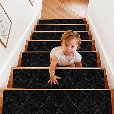 15 stycken trappmattor självhäftande 55 x 19 cm, halkfria trappsteg mattor för inomhus, trappmatta för barn, äldre och husdjur, halkfria mattor för hemmet (svart)