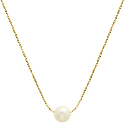Halsband med odlade sötvattenspärlor, naturligt, titanstål, med 5 cm förlängningskedja, längd ca 40 cm