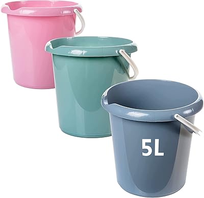 Hink rengöringshink hushållshink, 3 stycken, 5 liter, i 3 färger, stabil plast, med pip, livsmedelssäker, tillverkad i EU