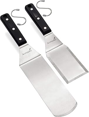 Anmarko Grillspatelset – lång metallspatel spatel – stekpannesskrapa och pannkaksflipper eller pizzaspatel – offsetspatel – rostfritt stålredskap perfekt för grill platt topp
