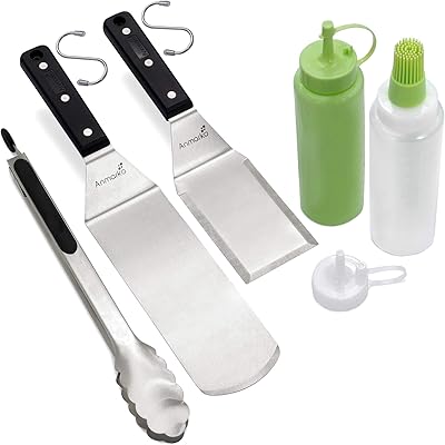 Anmarko Metallspatel set med 4 – grilltillbehör kit – grill platt spatel pannkaka flipper hamburgare vändare – metallredskap perfekt för BBQ grill platt topp gjutjärn stekpanna – kommersiell kvalitet