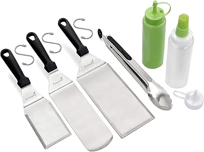 Anmarko Metallspatel set med 6 – grilltillbehör kit – grill platt spatel pannkaka flipper hamburgare vändare – metallredskap perfekt för BBQ grill platt topp gjutjärn stekpanna – kommersiell kvalitet