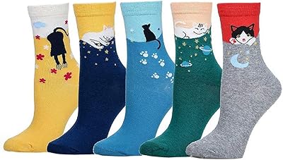 Rokmym Damstrumpor bomull 5 par söta roliga färgglada strumpor damer termiska strumpor andas mjuka bomullsstrumpor sneakers strumpor korta strumpor sportstrumpor kvinnor flickor strumpor, 5 katter