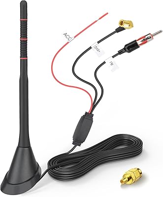 Eightwood DAB DAB+-antenn för bil, digital radio, takantenn med signalförstärkare, 5 m förlängningskabel för Pioneer Sony digitalradio